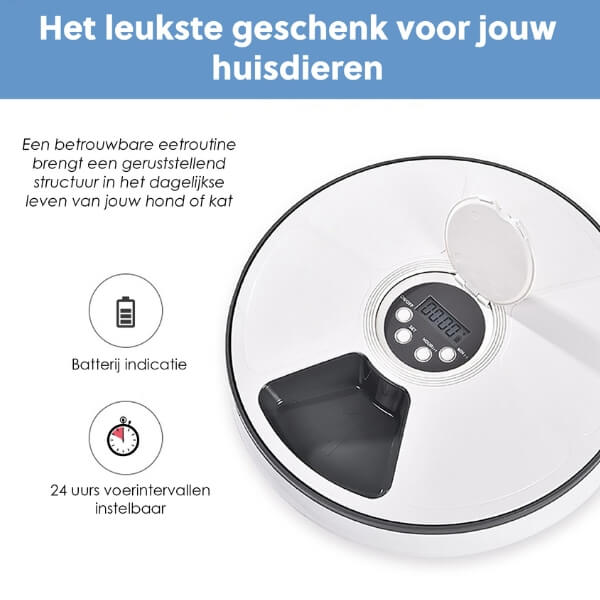 PetFriends Automatische Voerbak: Inclusief Batterijen - 6 Compartimenten - 24-uurs Timer - De Gatgetwinkel