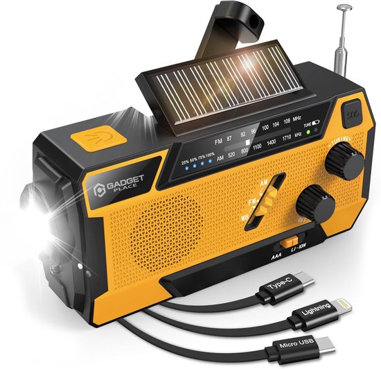 Gadgetplace Noodradio met SOS Alarm en 3 ingebouwde Kabels