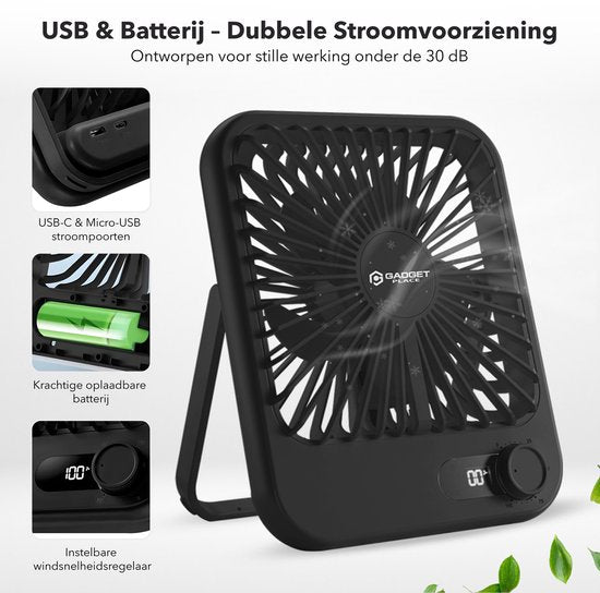 Gadgetplace Tafelventilator Draadloos - Windsnelheid Verstelbaar - Bureau ventilator