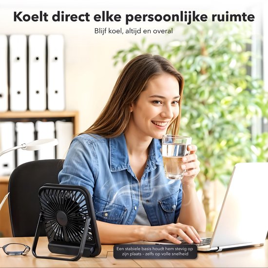 Gadgetplace Tafelventilator Draadloos - Windsnelheid Verstelbaar - Bureau ventilator