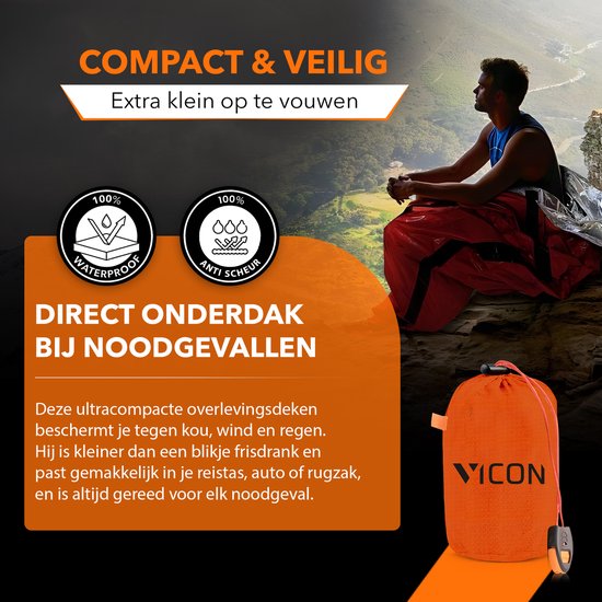 Vicon Nood slaapzak / Isolatiedeken met SOS Fluitje - 2 Stuks
