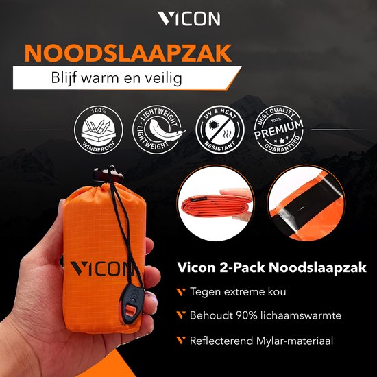 Vicon Nood slaapzak / Isolatiedeken met SOS Fluitje - 2 Stuks