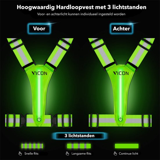 Vicon Hardloopvest met 2 LED Reflectie banden