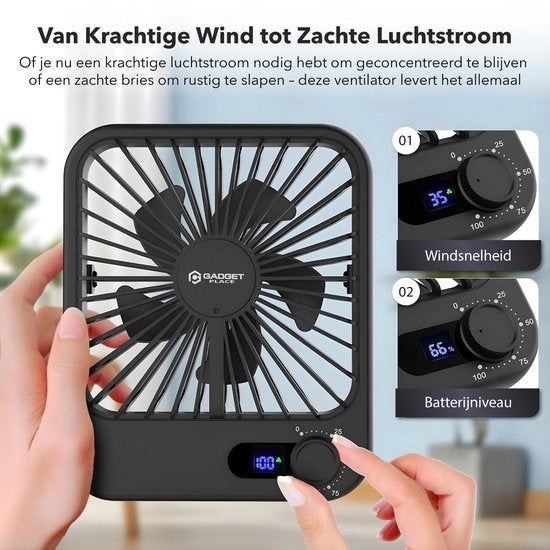 Gadgetplace Tafelventilator Draadloos - Windsnelheid Verstelbaar - Bureau ventilator