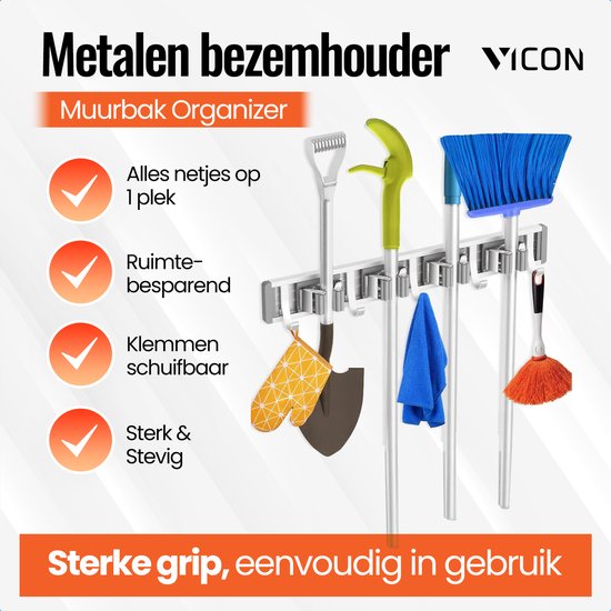 Vicon Bezemhouder voor 4 Stelen en Extra Gereedschap