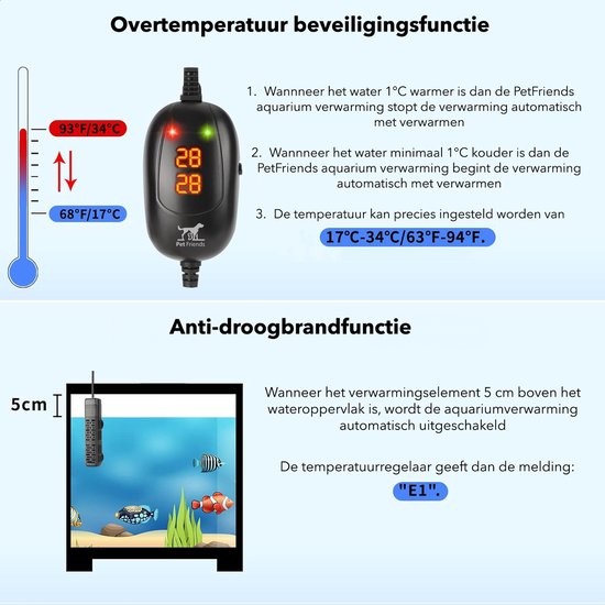PetFriends Professionele Aquarium verwarming 50W met Slimme Digitale Thermometer