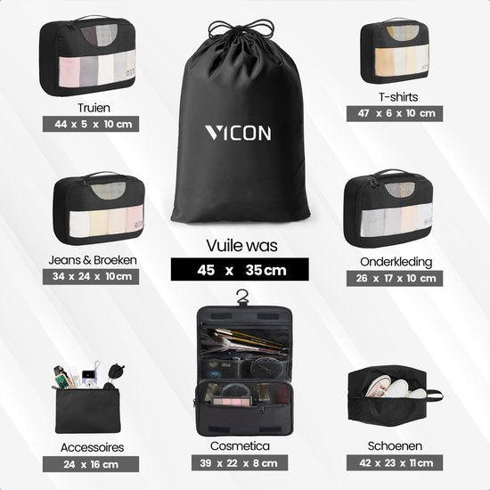 Vicon Packing Cubes 8-delig - Koffer / Backpack Organizer set