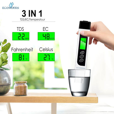 Ecoworks Digitale TDS/EC Meter met Temperatuurmeting: Inclusief Batterij - De Gatgetwinkel