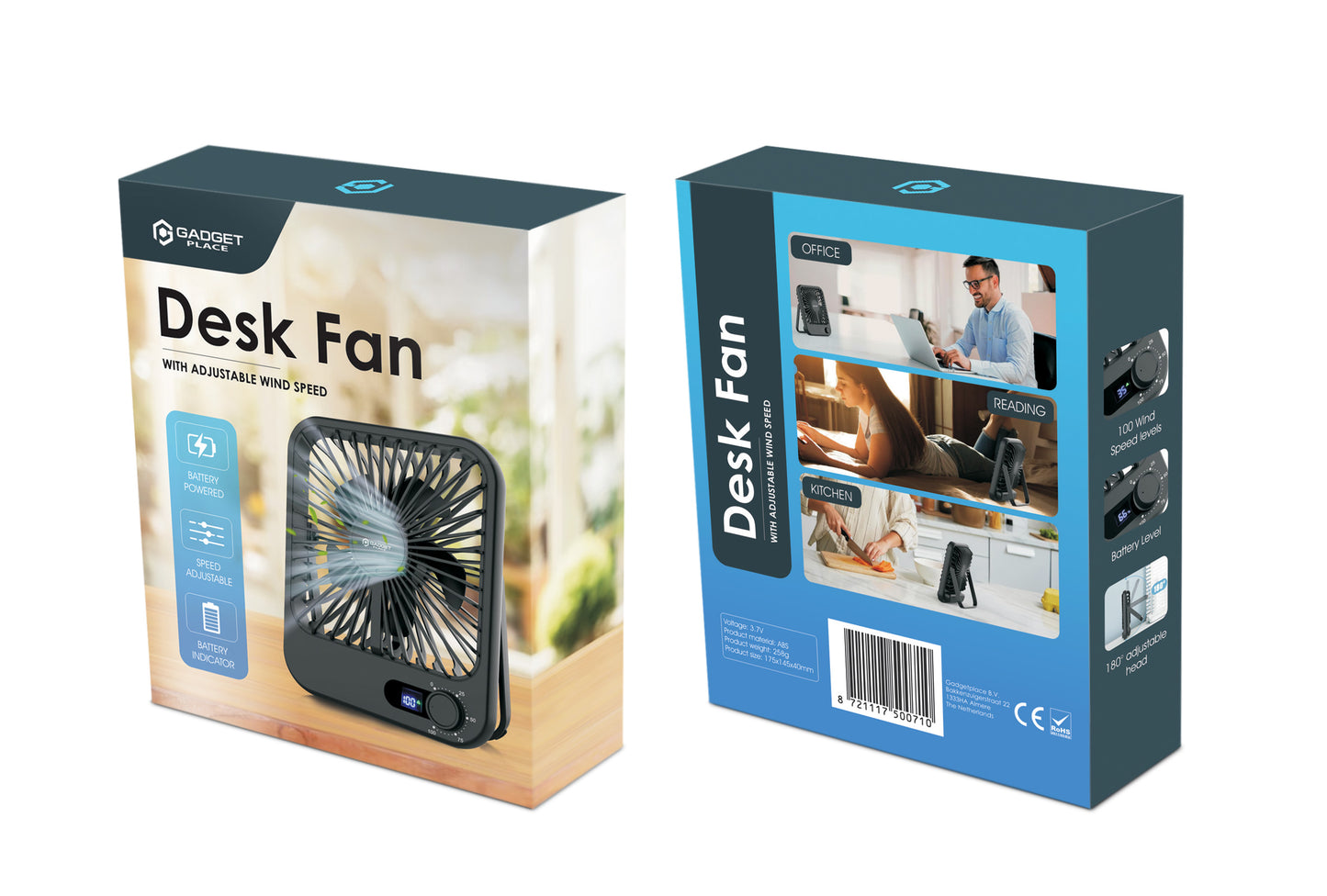 Gadgetplace Tafelventilator Draadloos - Windsnelheid Verstelbaar - Bureau ventilator