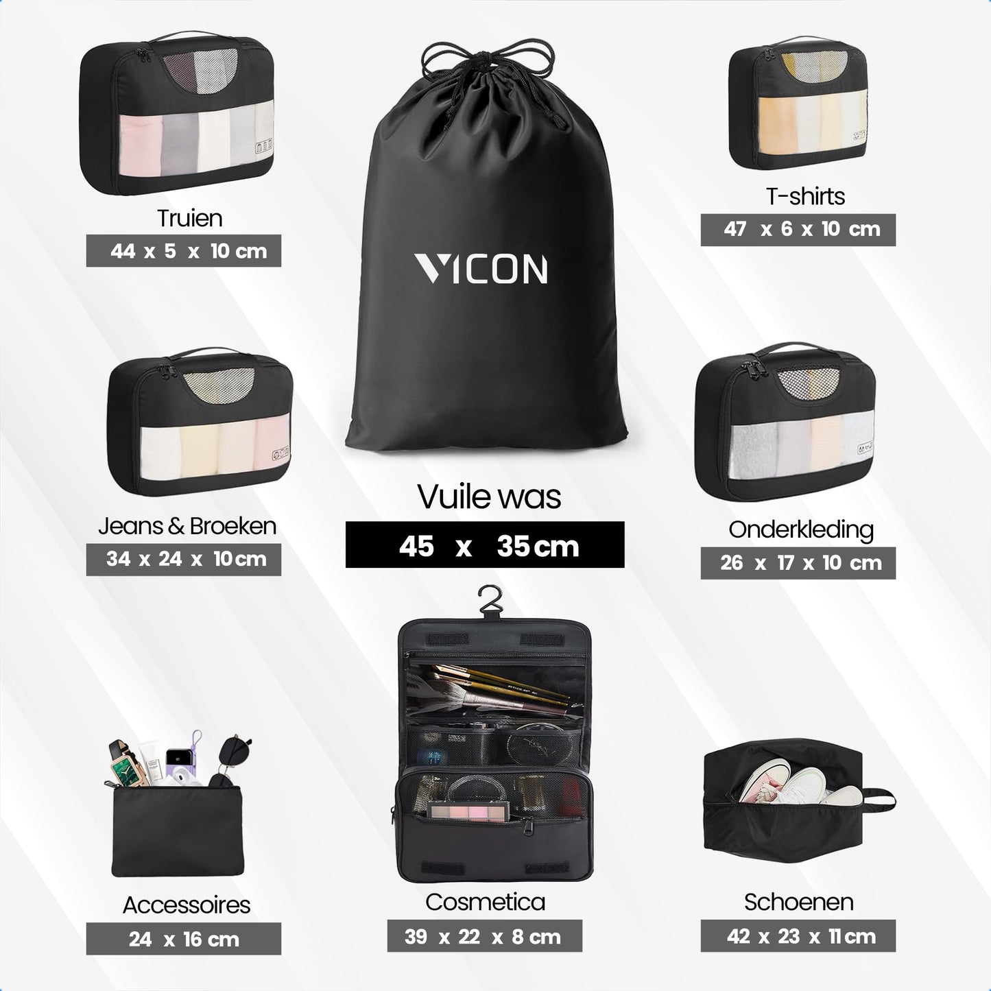 Vicon Packing Cubes 8-delig - Koffer / Backpack Organizer set