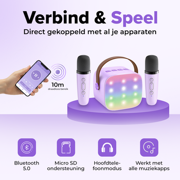 Funlab Karaoke Set met Speaker en 2 Microfoons - Voor Kinderen en Volwassenen