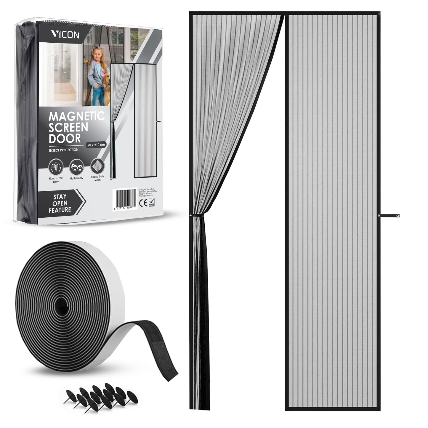 Vicon Magnetisch Vliegengordijn met Altijd Open Functie - 90 x 210 CM