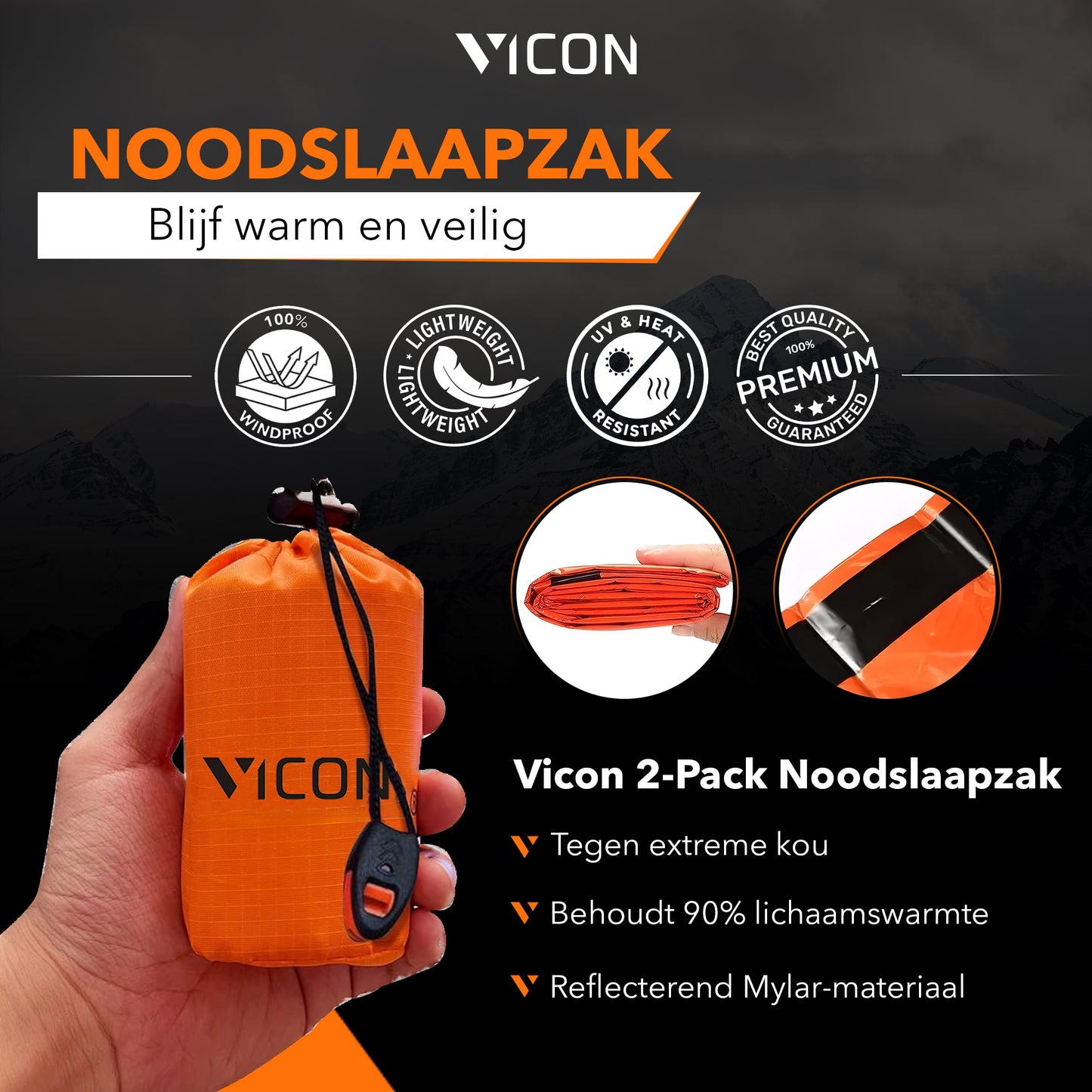 Vicon Nood slaapzak / Isolatiedeken met SOS Fluitje - 2 Stuks