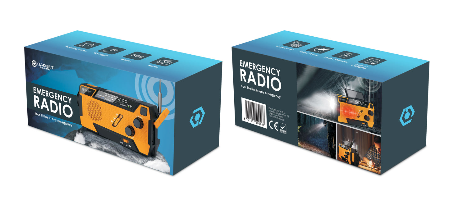 Gadgetplace Noodradio met SOS Alarm en 3 ingebouwde Kabels