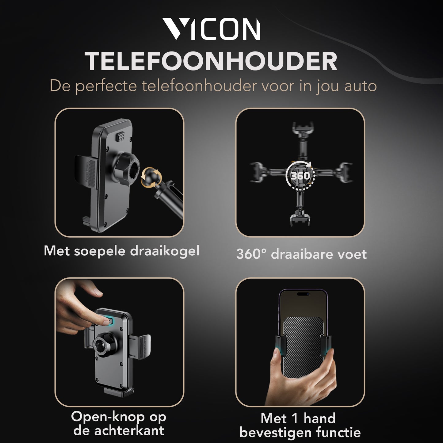 Vicon 3 in 1 Telefoonhouder Auto