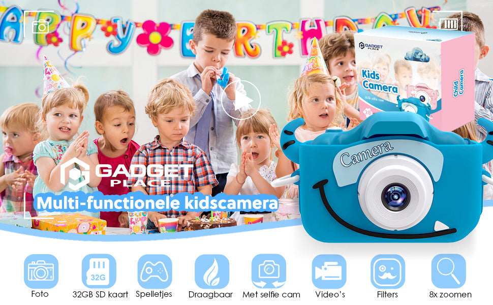 Gadgetplace Digitale Kindercamera met 32GB Geheugenkaart: Foto en Videofunctie