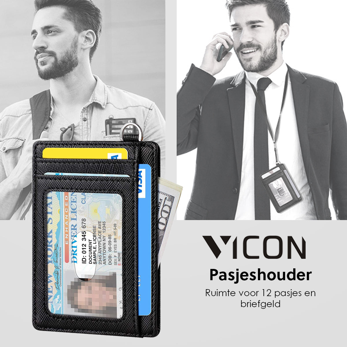 Vicon Pasjeshouder met transparant vak voor ID: Ruimte voor 12 pasjes - RFID Bescherming