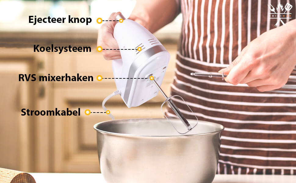 Cuisimax Handmixer 400W: 5 Standen, Turbo, met Klopgardes & Kneedhaken - De Gatgetwinkel