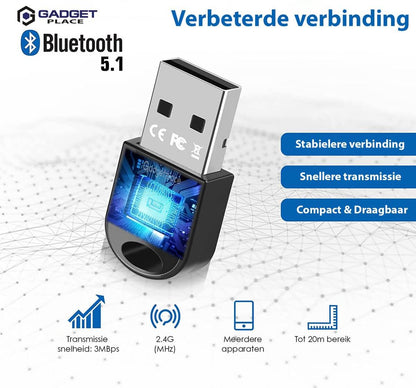 Bluetooth 5.1 Adapter voor PC: Dongle voor Windows 11/10/8.1/8/7/XP - De Gatgetwinkel