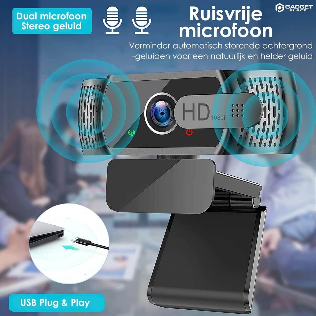 Full HD Pro Webcam 1080P met Ruisvrije Microfoon: Inclusief Tripod en Cover, voor Laptop & PC - De Gatgetwinkel