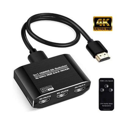 Gadgetplace HDMI Switch Pro 3-in-1 met Afstandsbediening: 4K @ 60Hz, HDMI Splitter - De Gatgetwinkel