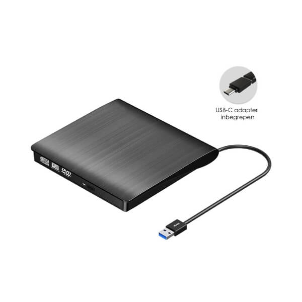 Externe DVD Speler en Brander met USB 3.0 en USB-C: Voor Laptop & Macbook, Plug & Play - De Gatgetwinkel