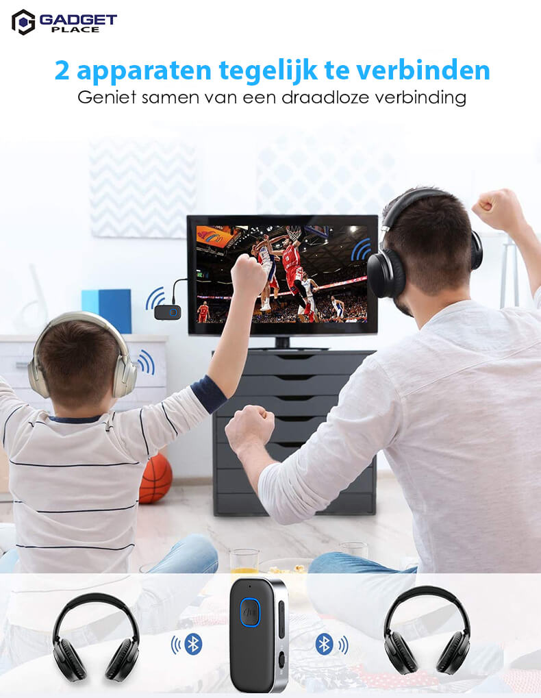 Bluetooth 5.0 Transceiver met 3.5mm AUX & Handsfree - De Gatgetwinkel