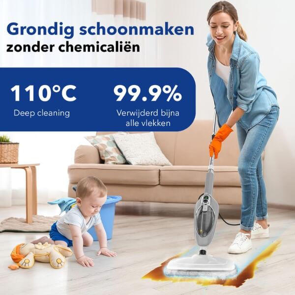 Cleanforce 2-in-1 Hoge Druk Stoomreiniger met Verlengbare Steel en 10 Opzetstukken - De Gatgetwinkel