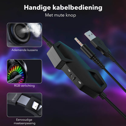 Gadgetplace Gaming Headset met Microfoon: Inclusief Houder, LED, RGB, Bedraad - De Gatgetwinkel