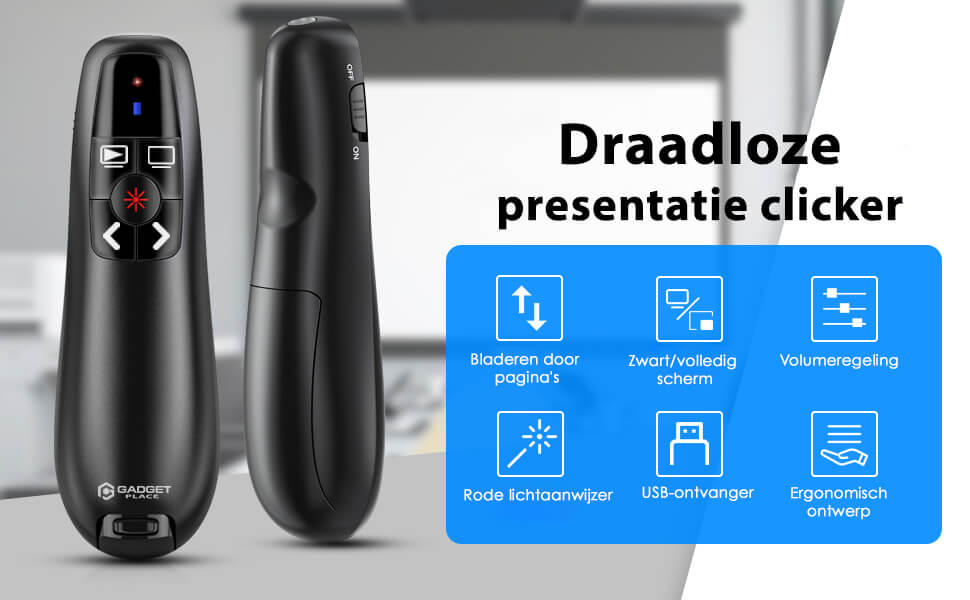 Professionele Draadloze Presenter: Rode Laser Pointer - Tot 30M Bereik - Voor PowerPoint - De Gatgetwinkel