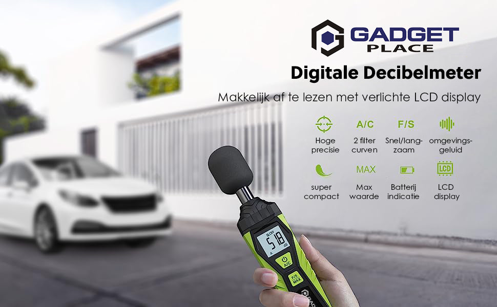 Gadgetplace Professionele Decibelmeter met Beschermhoes: Batterijen inbegrepen - 30 dB tot 130 dB