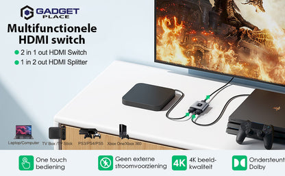 Gadgetplace HDMI Switch 2-in-1: 4K Ultra HD @ 60Hz, HDMI Splitter - De Gatgetwinkel