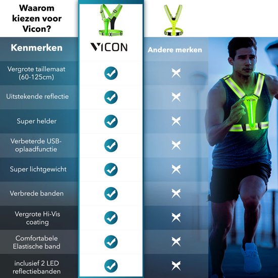 Vicon Hardloopvest met 2 LED Reflectie banden