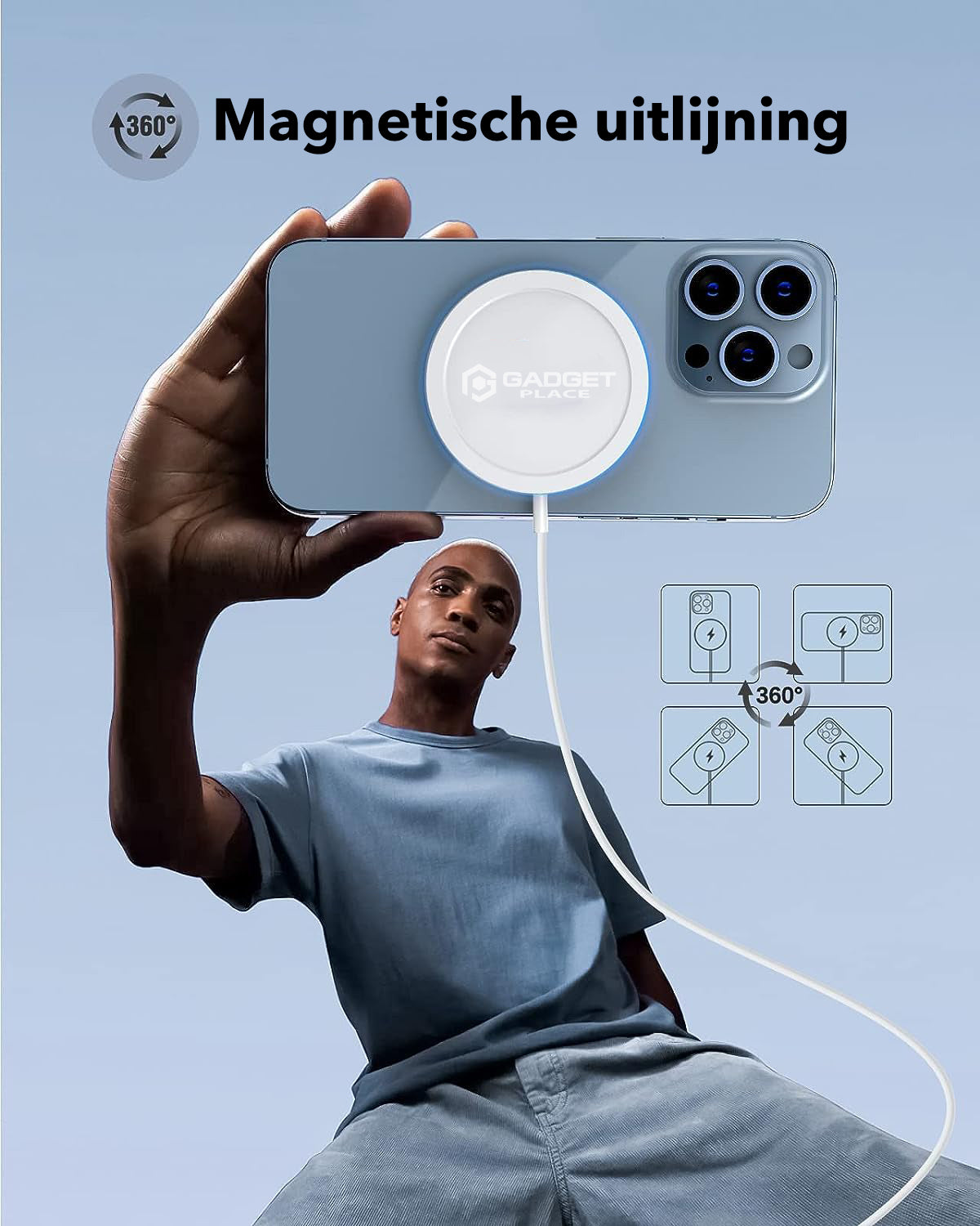 Gadgetplace Draadloze oplader 15W : Magnetisch & Geschikt voor Magsafe & iPhone 15/14/13/12 Pro series