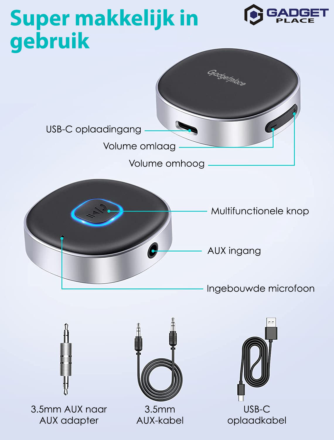 Gadgetplace Bluetooth Receiver Incl. 3.5MM AUX: Handsfree Bellen
