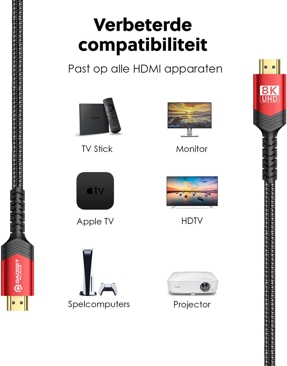 Gadgetplace 8K HDMI 2.1 Kabel 5m: 48Gbps, Ultra HD High Speed - De Gatgetwinkel