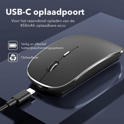 Gadgetplace Draadloze Muis: Ergonomisch, Stille Klik, USB-C - De Gatgetwinkel