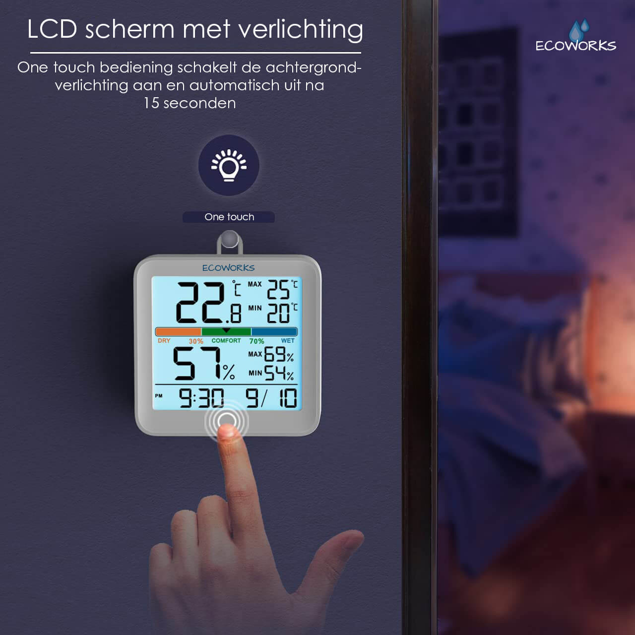 Ecoworks Weerstation Hygrometer met Achtergrondverlichting: Inclusief Batterijen - De Gatgetwinkel