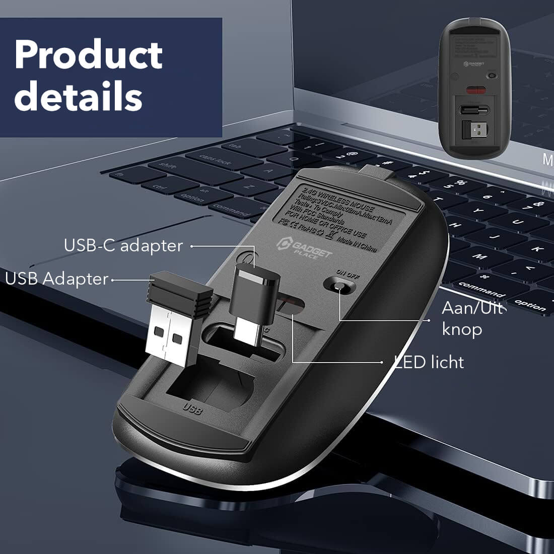 Gadgetplace Draadloze Muis: Ergonomisch, Stille Klik, USB-C - De Gatgetwinkel