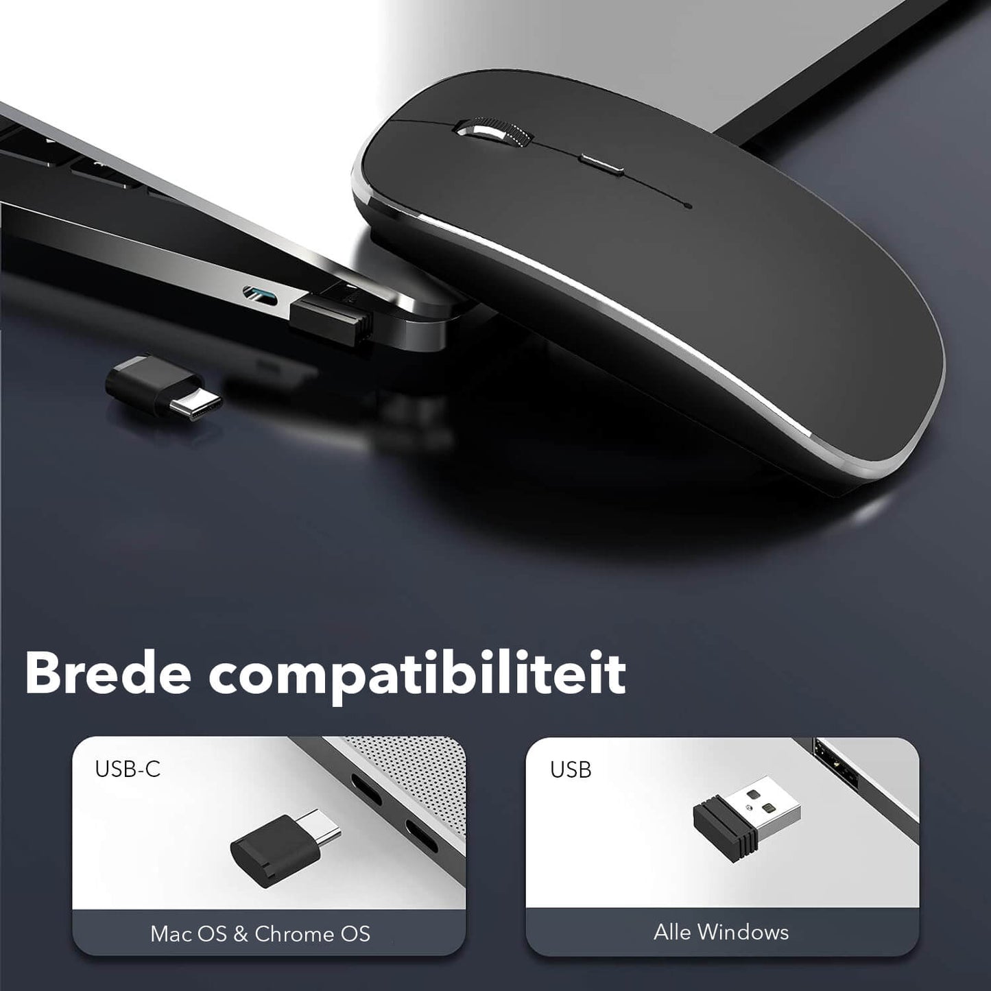 Gadgetplace Draadloze Muis: Ergonomisch, Stille Klik, USB-C - De Gatgetwinkel