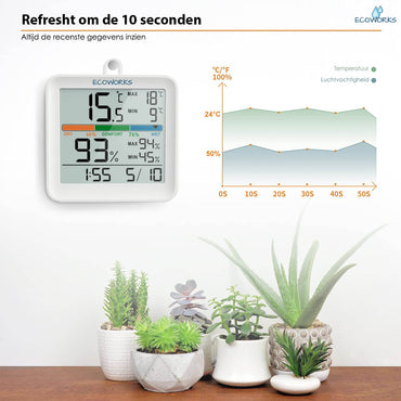 Ecoworks Weerstation Hygrometer met Achtergrondverlichting: Inclusief Batterijen - De Gatgetwinkel