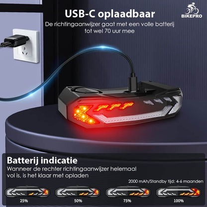 BikePro Fiets Achterlicht 2.0 met Alarm, Richtingaanwijzer & USB Oplaadbaar - De Gatgetwinkel