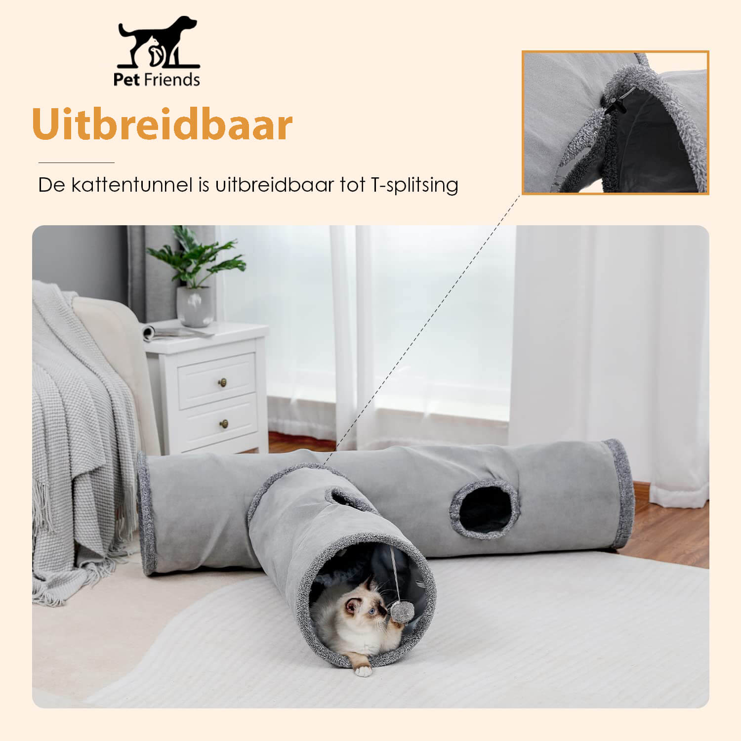 PetFriends Kattentunnel: 130cm - Speeltunnel met Speelballetje - Extra Stevig - De Gatgetwinkel