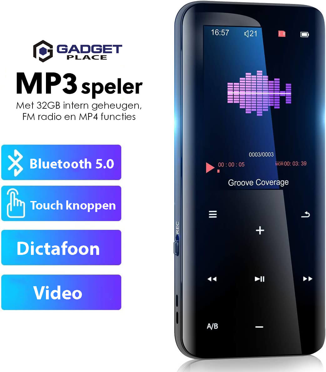 MP3 Speler met Bluetooth 5.0 - 32GB Intern Geheugen - FM Radio & Spraakrecorder - De Gatgetwinkel