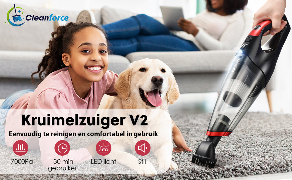 Cleanforce Kruimelzuiger V2 Snoerloos: Extreme Zuigkracht, Nat & Droog