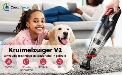 Cleanforce Kruimelzuiger V2 Snoerloos: Extreme Zuigkracht, Nat & Droog