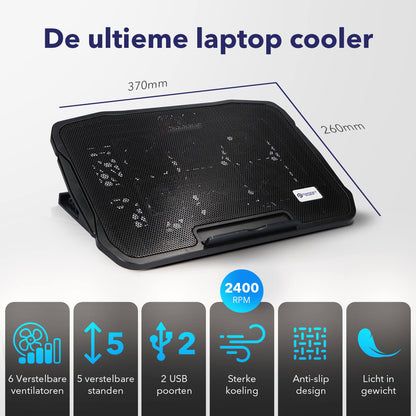 Universele Laptop Cooler: 6 Krachtige Ventilatoren - Verstelbaar - Tot 17 inch - De Gatgetwinkel