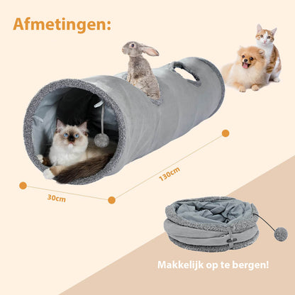 PetFriends Kattentunnel: 130cm - Speeltunnel met Speelballetje - Extra Stevig - De Gatgetwinkel