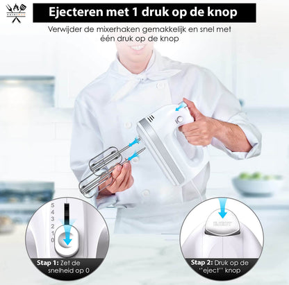 Cuisimax Handmixer 400W: 5 Standen, Turbo, met Klopgardes & Kneedhaken - De Gatgetwinkel