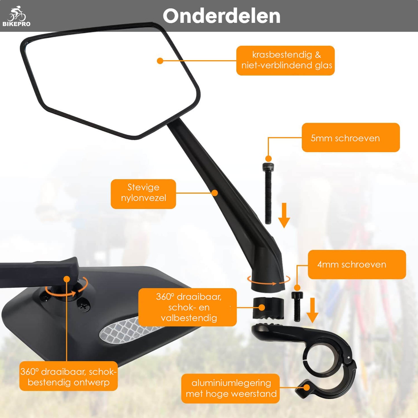 BikePro Verstelbare Fietsspiegelset met Reflectoren: Links & Rechts - De Gatgetwinkel